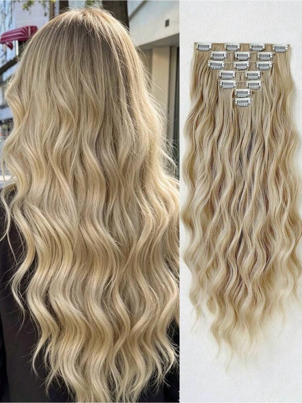 Blonde Wavy Clip-In Hair Extensions - Natural Light Blonde